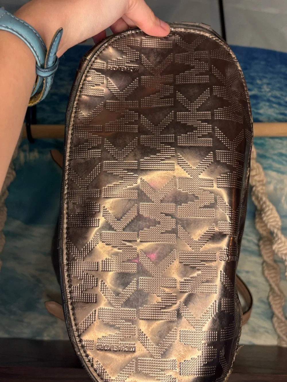 Michael Kors Metallic Bronze MK Tote with Tan Handles